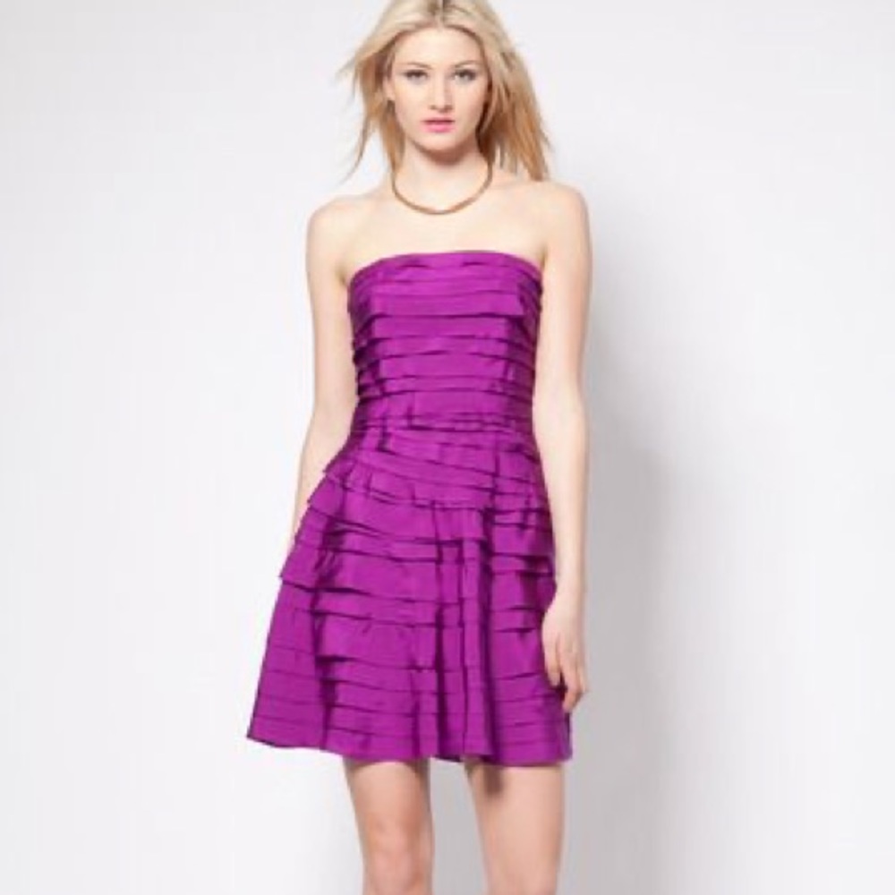 Strapless Magenta Silk Dress with Ruffles - NWT